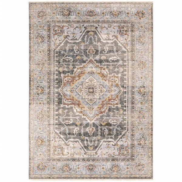 Homeroots 2 x 3 ft. Blue Machine Woven Medallion Rectangle Indoor Area Rug, Grey 388424 - main